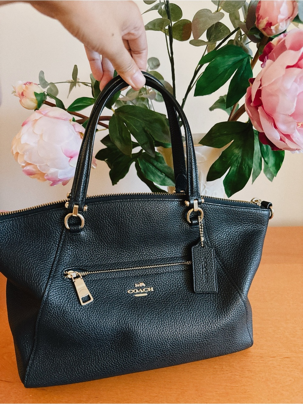 Coach Black Pebbled Leather Satchel with Gold Hardware (Like Bella Leather small